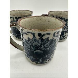 Vintage pair Takahashi Speckled Stoneware Brown Blue Coffee Mug Mugs Set Of 3